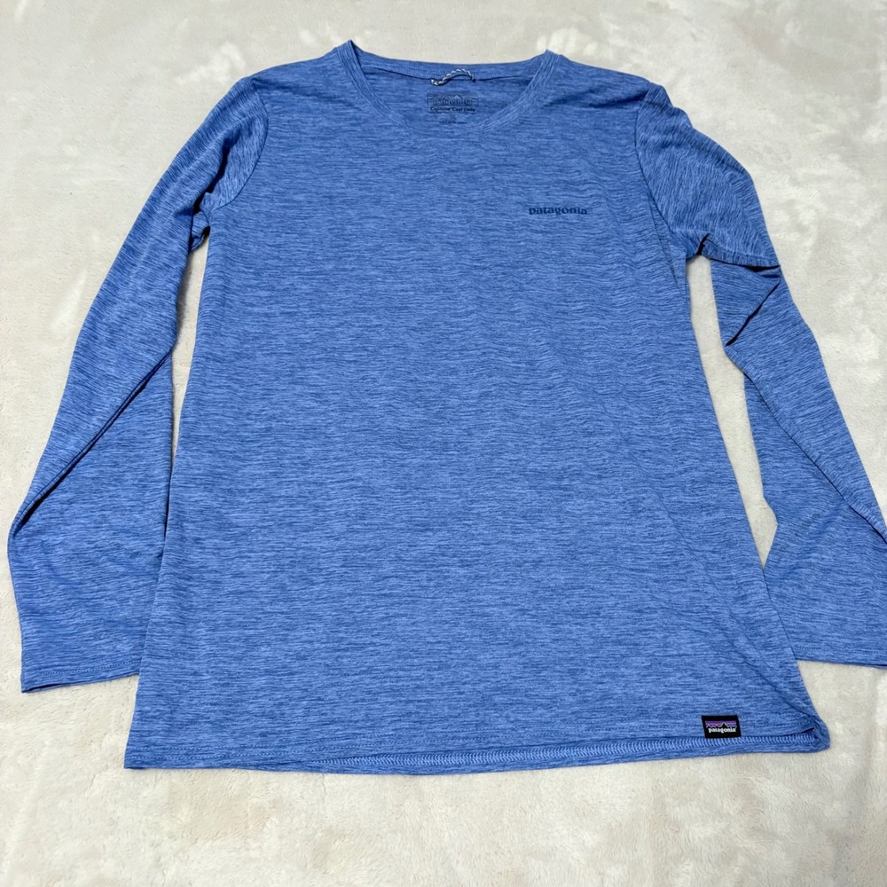 Patagonia Capilene Cool Daily Shirt Womens Blue Size S Long Sleeve Wave Graphic
